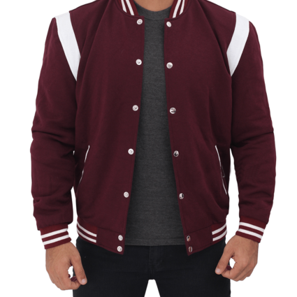 Mens Jesse Maroon And White Letterman Jacket