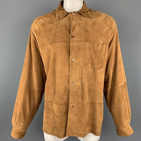 Mens Jhane Barnes 44 Tan Solid Leather Jacket