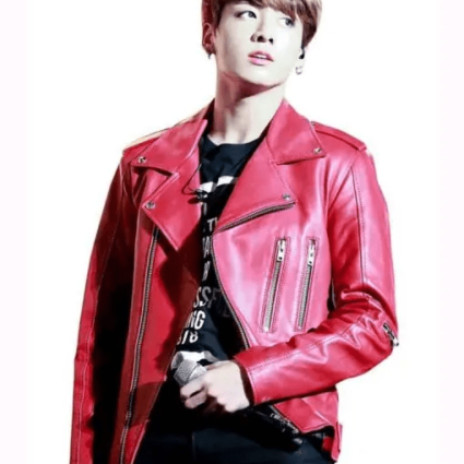 Joe Jungkook Biker Mens Red Leather Jacket