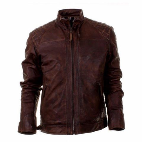 John Oliver Distressed Brown Leather Jacket