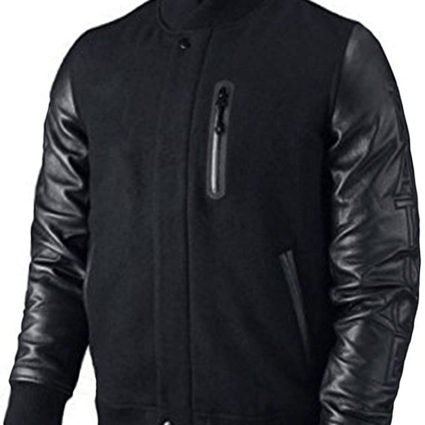 Mens Micheal B Jordan Black Biker Wool And Leather Jacket