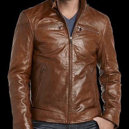 Mens Joseph Abboud Modern Fit Moto Leather Jacket