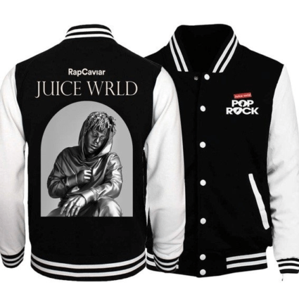 American Rapper Juice WRLD Black and White Varsity Jacket