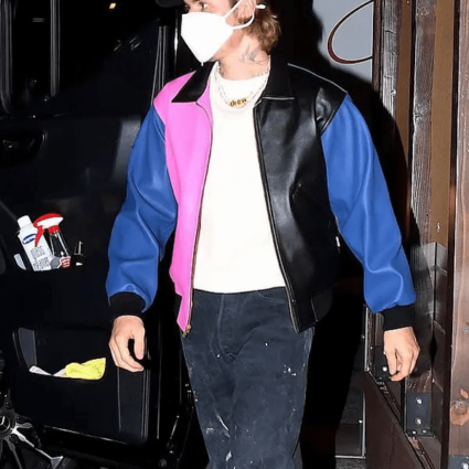 Singer Justin Bieber Tricolor Bomber Leather Jacket