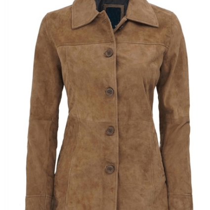 Womens Kandis Light Brown Suede Leather Coat