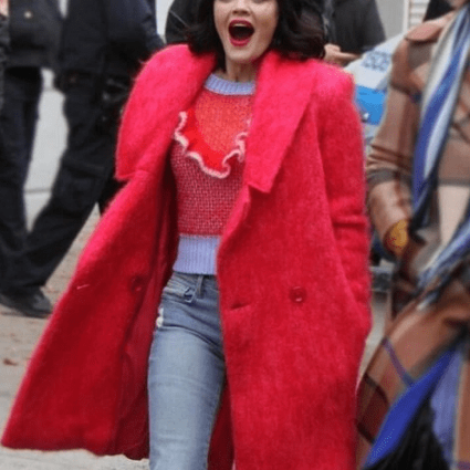 Lucy Hale Katy Keene Womens Double Breasted Red Wool Coat