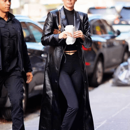 Womens Kendall Jenner Black Leather Trench Coat