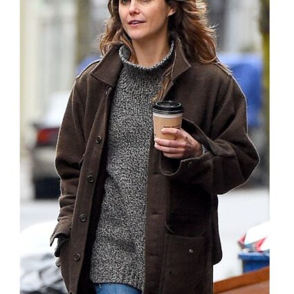 Keri Russell Autumn Style Brown Wool Coat