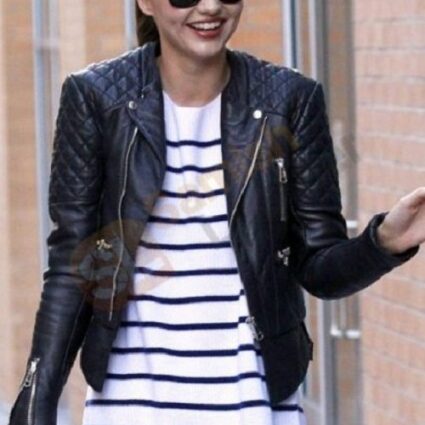 Womens Miranda Kerr Biker Quilted Leather Jacket
