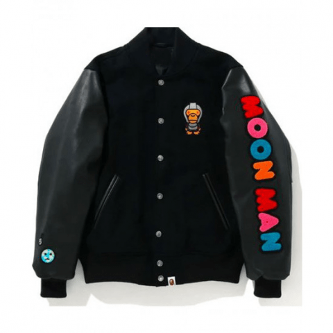Mens Kid Cudi X Moon Man Letterman Bomber Wool Jacket