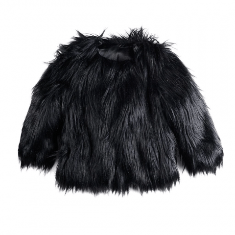 Kids Style Black Faux Fur Jacket
