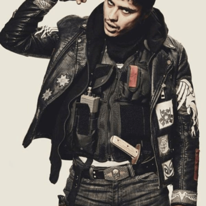 Mens Blood Quantum Lysol Patches Leather Jacket