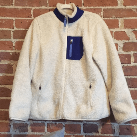 Old Navy Off White And Blue Fake Patagonia Shearling Jacket