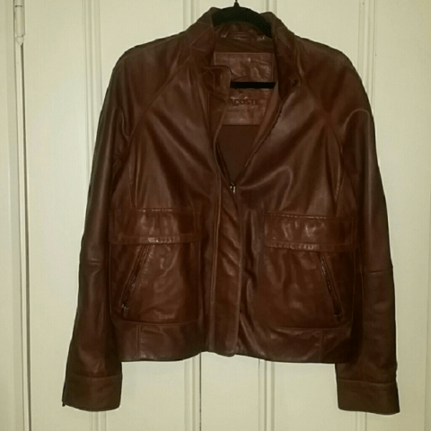 Mens Lacoste Brown Leather Jacket