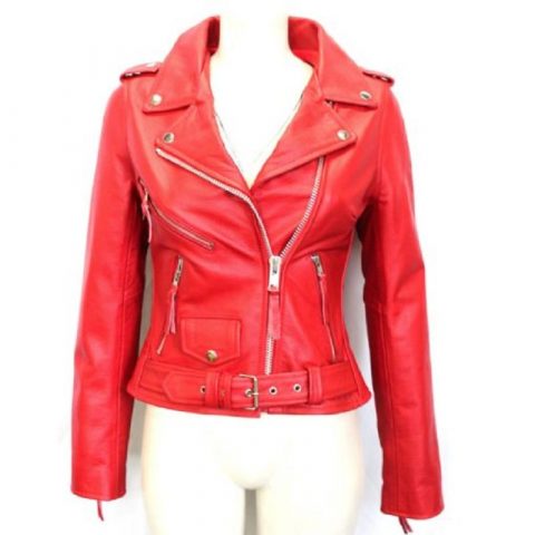 Ladies Fashion Red Biker Leather Jacket