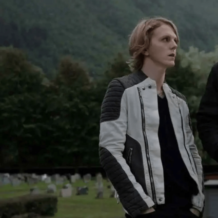 Mens Laurits Ragnarok S02 Jonas Strand Gravli Black And White Leather Jacket