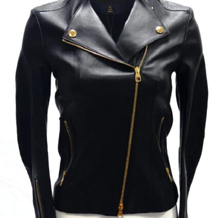 Women's Biker Gold Zippers Leather Jacket