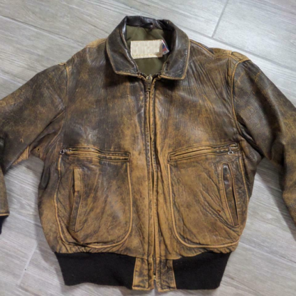 Mens Distressed Patina Leather Bomber Jacket
