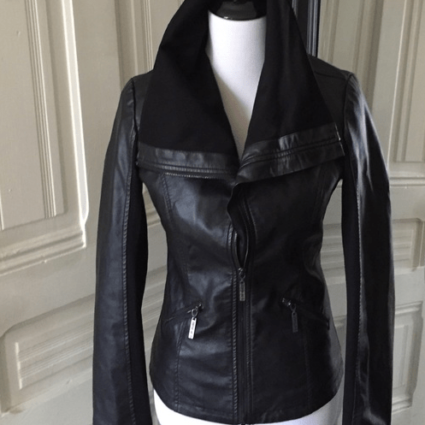 Womens Popped Collar Black Leather Jacket