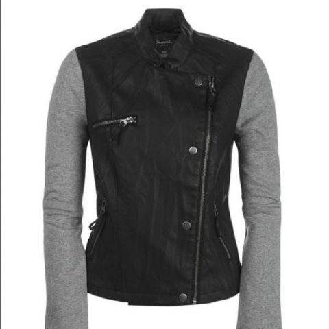 Mens Leather Jacket With Sweatshirt Sleeves
