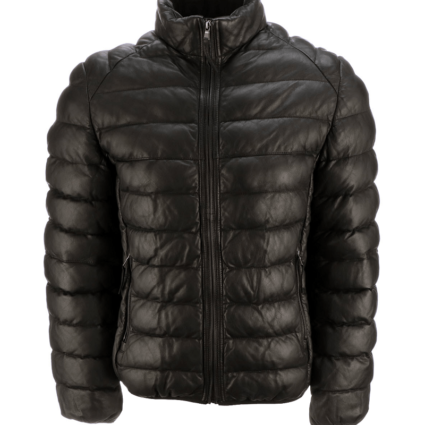Men's Puffer Black Leather Jacket