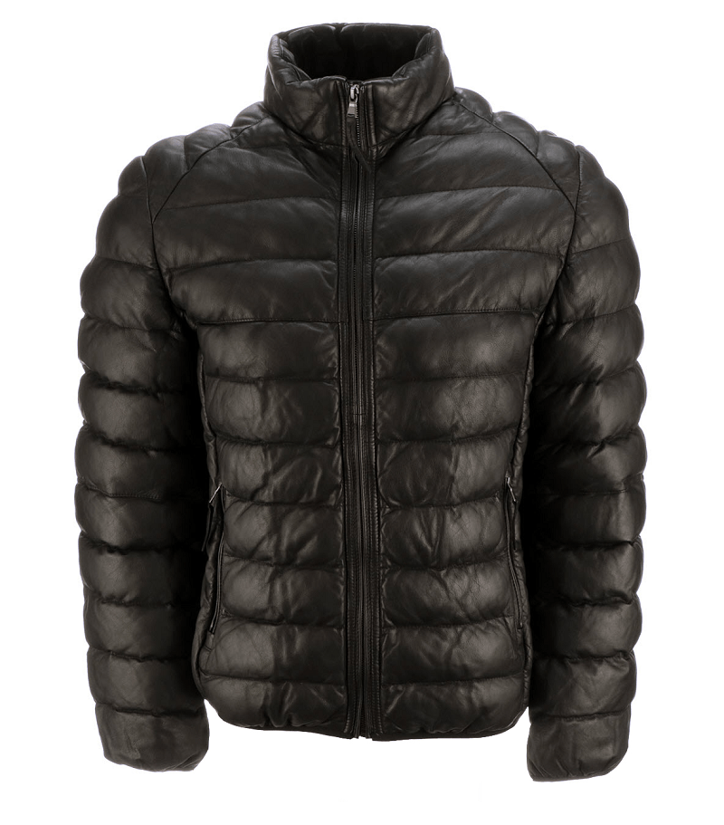 Men's Puffer Black Leather Jacket - A2 Jackets