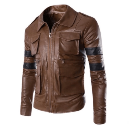 Mens Leon Kennedy Resident Evil Brown Leather Jacket