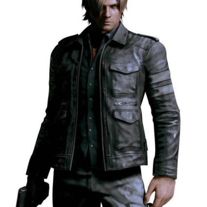 Mens Leon Kennedy Resident Evil 6 Black Leather Jacket