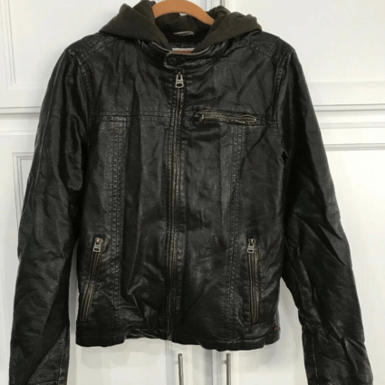 Mens Levis Dark Brown Hooded Motorcycle Leather Jacket