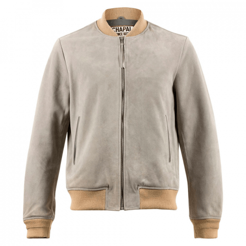 Mens Elvis Light Grey Suede Bomber Jacket