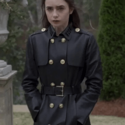 Inheritance Lauren Lily Collins Double Breasted Leather Coat