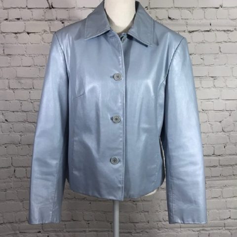 Womens Lord & Taylor Blue Leather Jacket