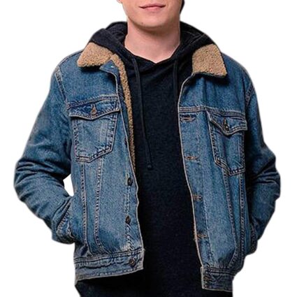Love Simon Nick Robinson with Fur Hi Quality Blue Denim Jacket