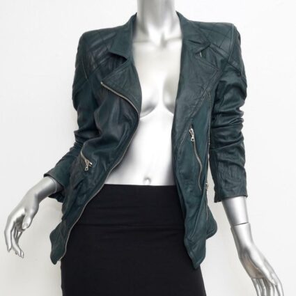 Marc Jacobs Teal Quilted Moto Leather Jacket