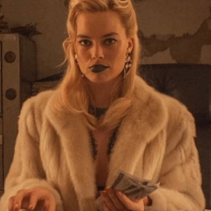 Womens Margot Robbie Terminal Film Annie Fur White Coat