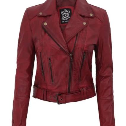 Elisa Maroon Motorcycle Leather Jacket