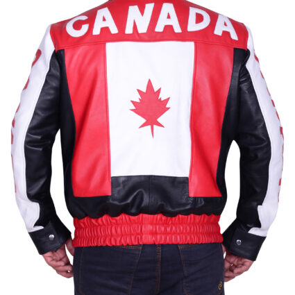 Men Canadian Flag Bomber Leather Jacket