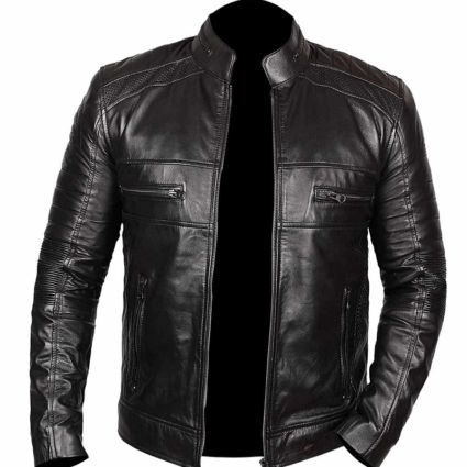 Mens Johnson Black Biker Leather Jacket