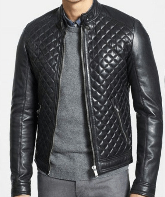 Mens Black Quilted Biker Leather Jacket - A2 Jackets