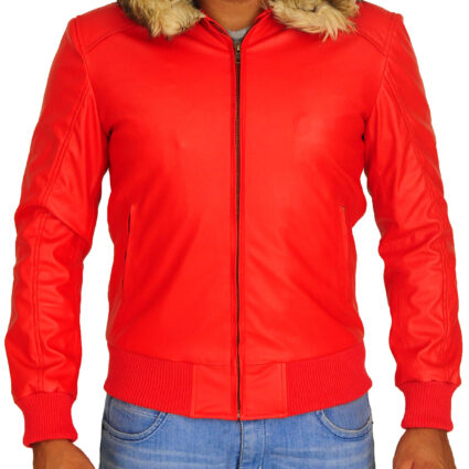 Men Classic Hooded Leather Jacket