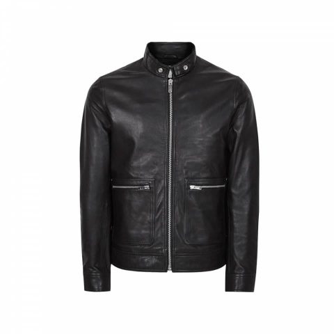 Men’s Black Reiss Biker Leather Jacket