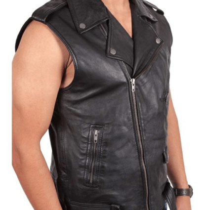 Mens Black Classic Motorcycle Leather Vest