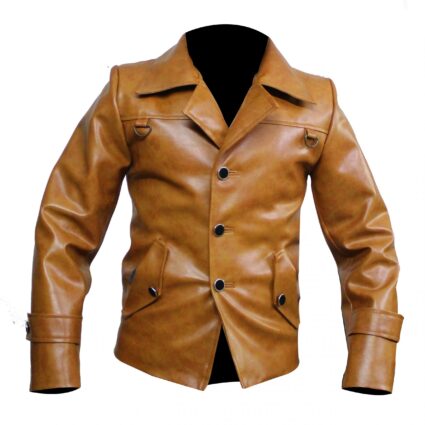 Mens Brown Flip Biker Style Pockets Jacket