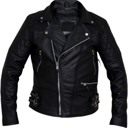 Mens Classic Diamond Black Biker Leather Jacket