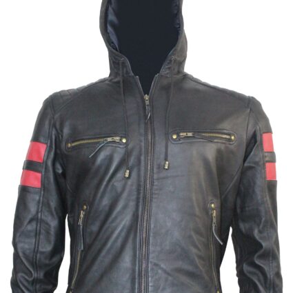 Men's Fashion Red Stripes Plus Hoodie Jacket