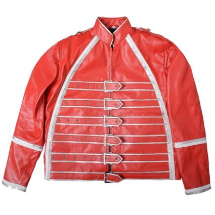 Mens Hemskin Belted Military Style Red Leather Jacket