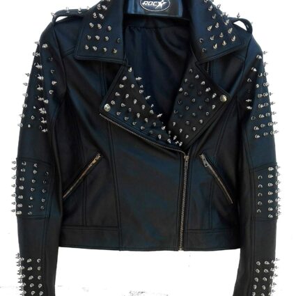 Spiked Biker Black Leather Jacket