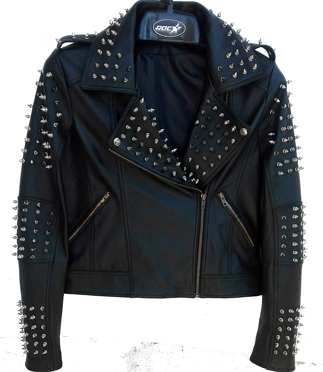 Spiked Biker Black Leather Jacket - A2 Jackets