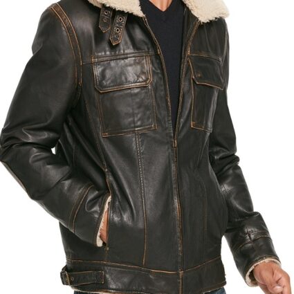 Men's Bomber Flying Aviator Waxed Leather Jacket