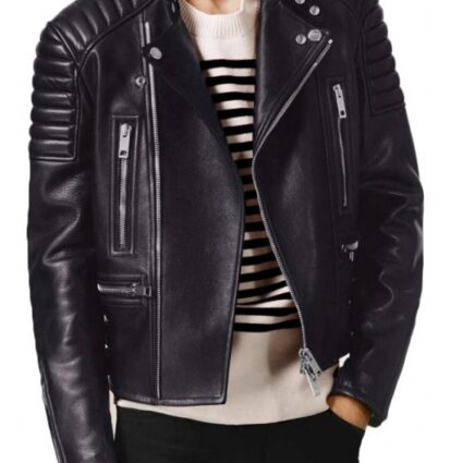 Men’s Padded Shoulders Asymmetrical Motorcycle Jacket